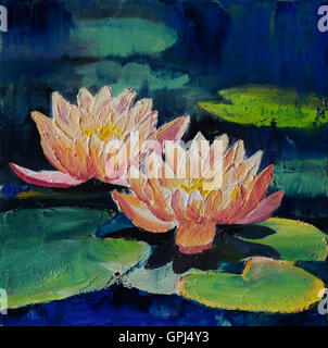 Peinture à l'huile - fleur de lotus, dessin abstrait, fait dans le style de l'Impressionnisme Banque D'Images