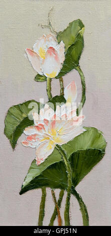 Peinture à l'huile - fleur de lotus, dessin abstrait, fait dans le style de l'impressionnisme, le papier peint ; aquarelle ; blanc Banque D'Images