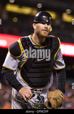 12 avril 2010, San Francisco, CA, USA ; Pittsburgh pirates catcher ryan doumit (41) au cours de la troisième manche contre les Giants de San Francisco à at&t park. san francisco a battu pittsburgh 9-3. Banque D'Images