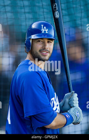 29 juin, 2010 ; San Francisco, CA, USA ; droit des Dodgers de Los Angeles, fielder Andre Ethier (16) avant le match contre les Giants de San Francisco à AT&T Park. Banque D'Images