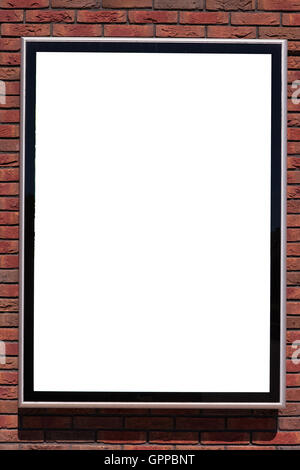 Panneau vide avec sur un mur de brique rouge Banque D'Images