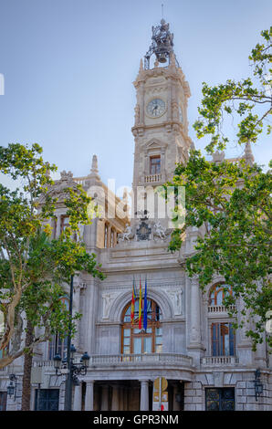 Façade de l'hôtel de ville en centre-ville de Valence, Espagne Banque D'Images