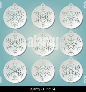Boules de Noël en papier perforé avec flocons de neige Illustration de Vecteur