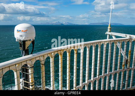 AtoN Kan sur le transpondeur 38 Point Lighthouse, Ecosse, Royaume-Uni. Dans la distance sont les îles de Eigg et rhum. Banque D'Images