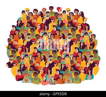 Grand groupe de jeunes professionnels casual people fait face à isoler sur blanc. Illustration de Vecteur