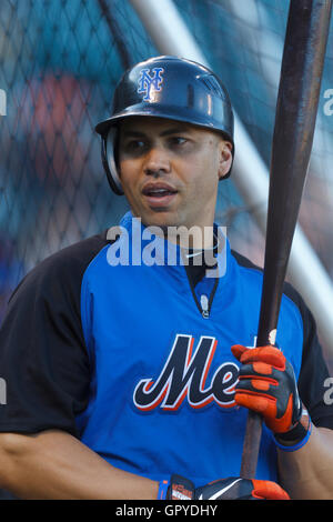 8 juillet 2011 ; San Francisco, CA, États-Unis ; Carlos Beltran (15 ans), le rival des New York mets, lors de l'entraînement de frappe avant le match contre les Giants de San Francisco à AT&T Park. New York bat San Francisco 5-2. Banque D'Images
