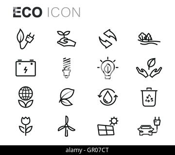 Vector black line eco icons set Illustration de Vecteur