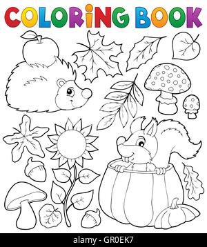 Livre de coloriage automne nature Thème 1 - photo illustration. Banque D'Images