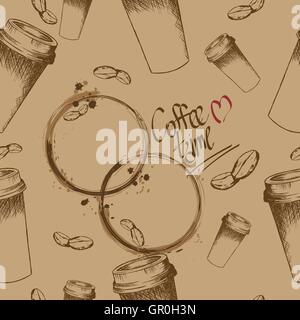 Enlever les haricots et la tasse de café tendance Illustration de Vecteur