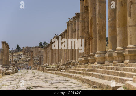 Colonnes du cardo maximus, ancienne ville romaine de Gérasa antique de Jerash, Jordanie moderne , Banque D'Images