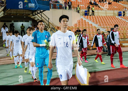 Seremban, Malaisie. 6 Septembre, 2016. La Corée du Sud et de l'équipe joueurs entrent en Syrie le stade Tuanku Abdul Rahman, Seremban, Malaisie le 6 septembre 2016. Crédit : Chris JUNG/Alamy Live News Banque D'Images