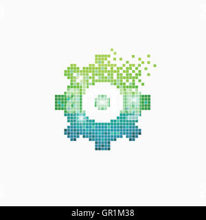 L'icône de l'engrenage des pixels verts Banque D'Images