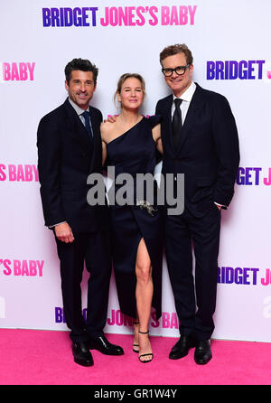 Patrick Dempsey, Renée Zellweger et Colin Firth assister à la première mondiale de Bridget Jones's Baby à l'odéon cinéma, Leicester Square, Londres. Banque D'Images