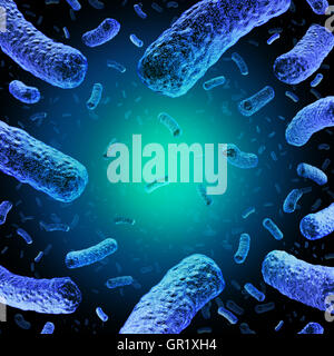 Listeria concept médical comme un groupe de bactéries dangereuses causant la maladie comme un symbole pour des soins de santé comme une infection bactérienne microscopique 3D illustration. Banque D'Images