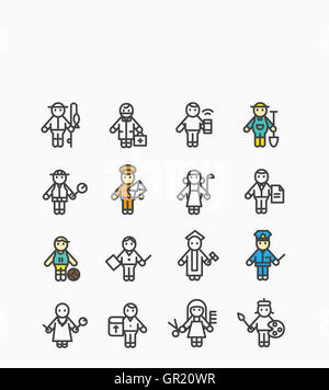 Ensemble d'icônes en ligne de diverses personnes de carrière Banque D'Images