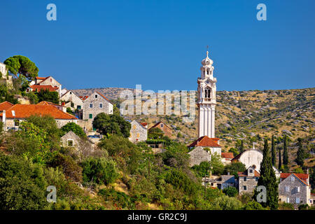 Old Stone village de Lozisca, sur l''île de Brac, Dalmatie, Croatie Banque D'Images
