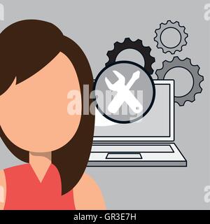 Ordinateur portable apps engrenages femme Illustration de Vecteur