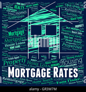 Les taux hypothécaires indiquant l'Immobilier et maisons Banque D'Images