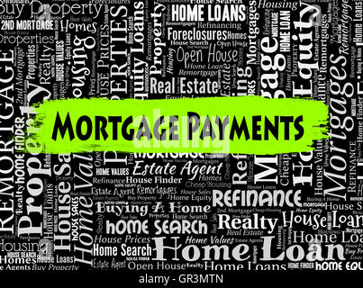 Les paiements hypothécaires indiquant l'Immobilier et Finance Banque D'Images
