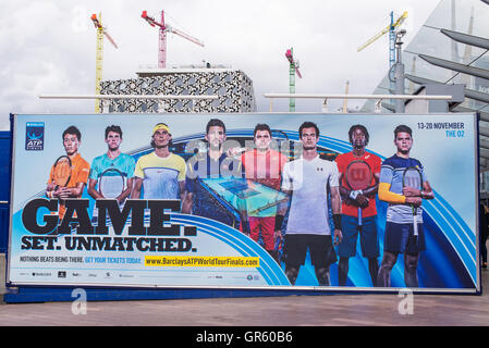 La promotion de l'affichage géant barclays atp world tour finals 2016 qui se tiendra à Londres du 13 au 20 novembre 2016. Banque D'Images