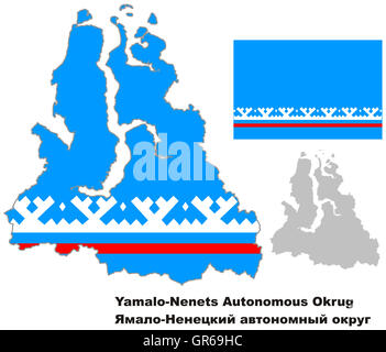 Carte du district autonome Okrug avec drapeau. Régions de la Russie. Vector illustration. Banque D'Images