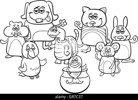 Illustration Cartoon noir et blanc de personnages animaux mignon petit livre de coloriage de groupe Illustration de Vecteur