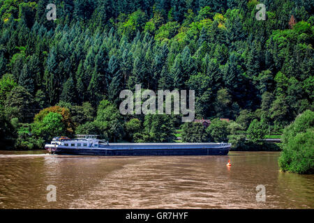 Péniche sur la rivière Neckar à Baden Württemberg Banque D'Images