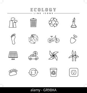 Ligne écologie icons set Illustration de Vecteur