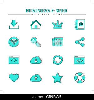 Business et Web, contenu bleu icons set Illustration de Vecteur