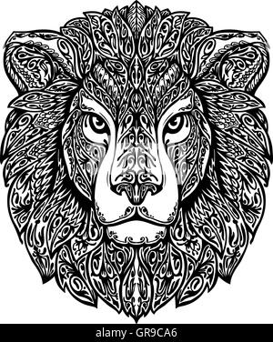 Lion ornementées ethniques. Hand drawn vector illustration avec éléments floraux Illustration de Vecteur