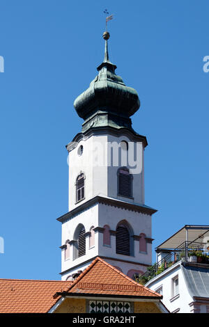 Cathédrale Notre-Dame du clocher, l'église protestante de St Stephen sur l'île de Lindau, souabe, Bavière, Allemagne, Europe Banque D'Images