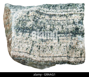 La prise de vue macro des échantillons de roche métamorphique Skarn - minéral isolé sur fond blanc Banque D'Images