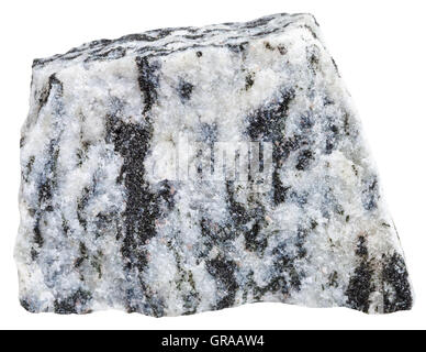 La prise de vue macro des spécimens de roches métamorphiques Migmatite - minéral isolé sur fond blanc Banque D'Images