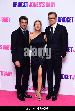 Patrick Dempsey, Renée Zellweger et Colin Firth assister à la première mondiale de Bridget Jones's Baby à l'odéon cinéma, Leicester Square, Londres. Banque D'Images