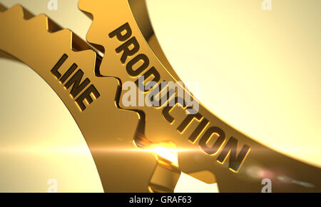 Concept de la ligne de production. Golden Cog Gears. 3D Illustration. Banque D'Images