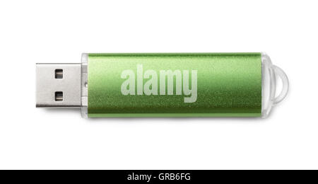 Vue de dessus du lecteur flash USB vert isolated on white Banque D'Images