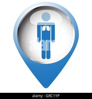 Broche carte symbole avec l'icône de poumons. Symbole bleu sur fond blanc. Banque D'Images