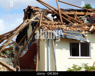 Maison détruite après la tempête, Framersheim, Rhénanie-Palatinat Banque D'Images