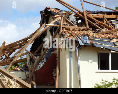 Maison détruite après la tempête, Framersheim, Rhénanie-Palatinat Banque D'Images