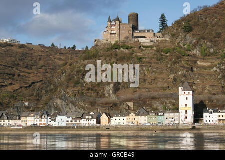 Château Katz, St Goarshausen, Rhénanie-Palatinat, Allemagne, Europe Banque D'Images