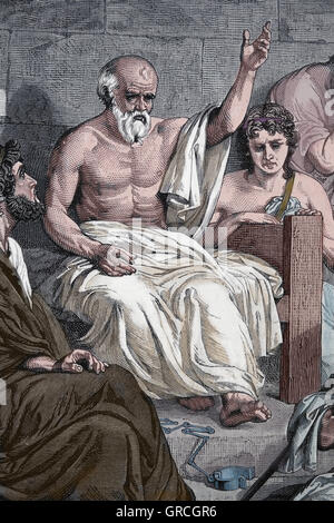 La mort de Socrate (490 BC-399 BC). Gravure, 19ème siècle. La couleur. Banque D'Images