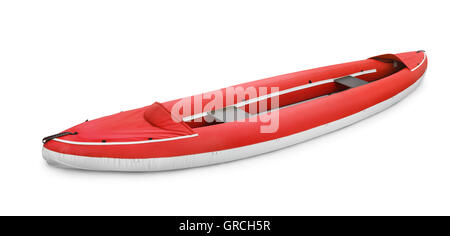 Kayak gonflable rouge isolated on white Banque D'Images