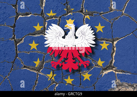 Sceau de l'état de la Pologne avec l'érosion de drapeau de l'UE Banque D'Images