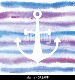 Signe d'ancrage sur fond rayures aquarelle brouillée Illustration de Vecteur