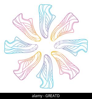 Composition ronde faite de chaussures art en ligne Illustration de Vecteur