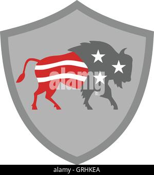 Le bison d'Amérique du Nord USA Flag Shield Retro Illustration de Vecteur