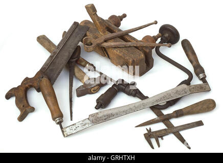 Tas de vieux outils de menuisier Banque D'Images