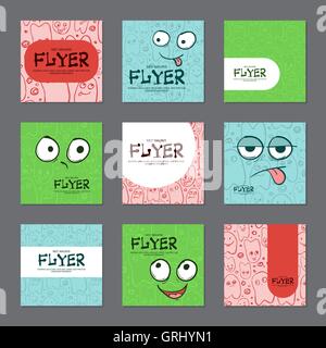 Collection de cartes postales aux couleurs vives avec des grimaces. Vector Illustration de Vecteur