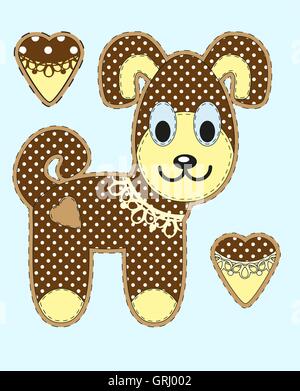 Cute cartoon dog en version plate pour carte de voeux, invitation et le logo avec un tissu de texture. Vector Illustration de Vecteur