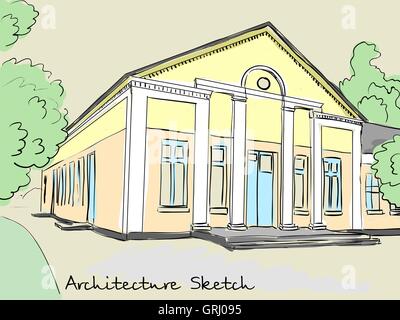 La structure architecturale de colonnes. Vieille école, club, Maison de la culture. Vector Illustration de Vecteur